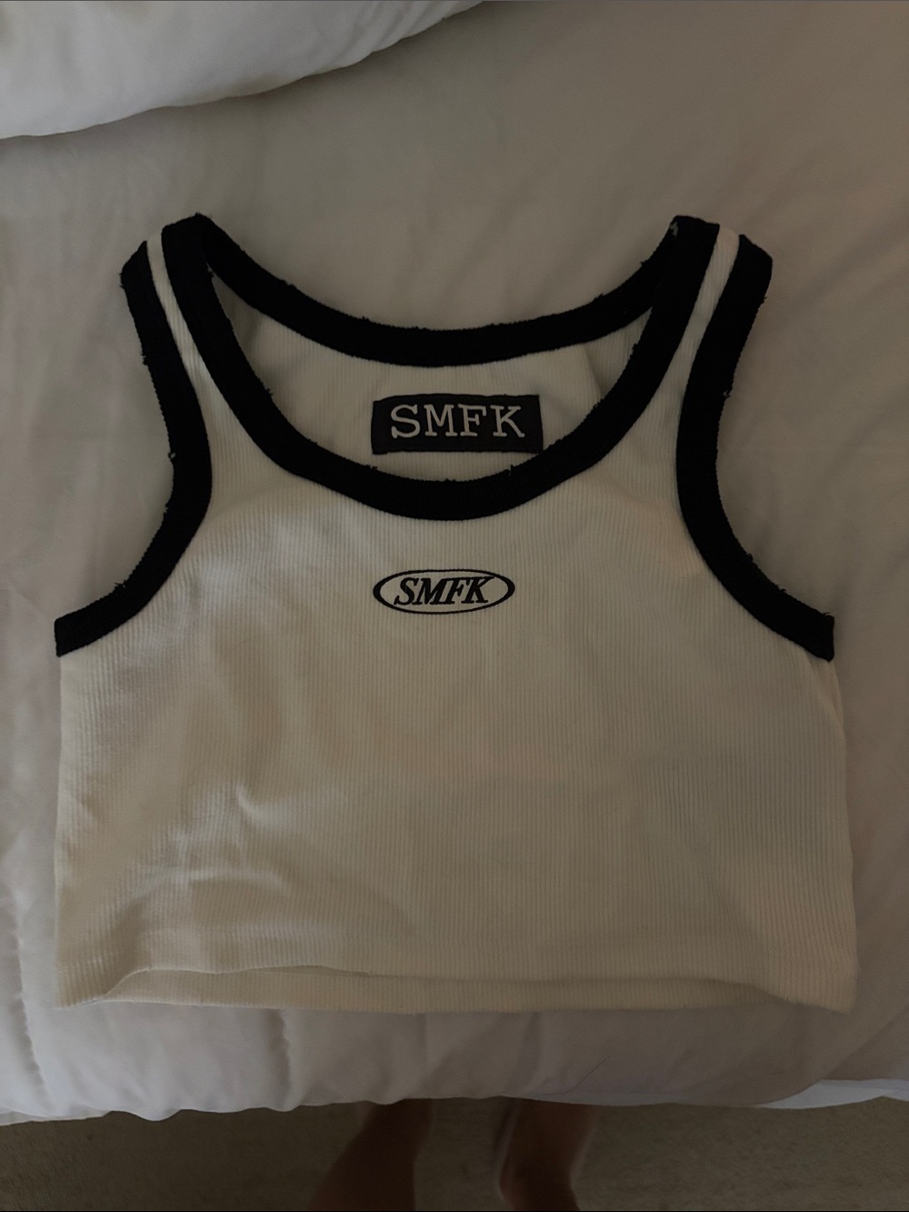 SMFK White & Black Ribbed Crop Tank Top